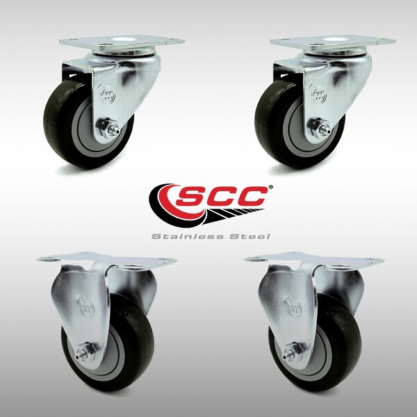 Service Caster 3 Inch SS Black Polyurethane Swivel Top Plate Caster Set with 2 Rigid SCC SCC-SS20S314-PPUB-BLK-2-R314-2 - main